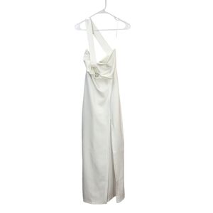 Vesper Women's Petite White One Shoulder Maxi Dress - 4